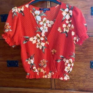 Hawaiian Flowers Floral Aloha Print Crop Cropped Tropical Top Blouse Smocked